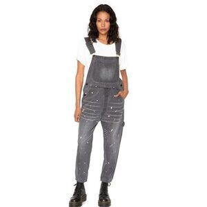 Free People X Sandrine Rose Grey Denim Distressed Overalls - NWT
